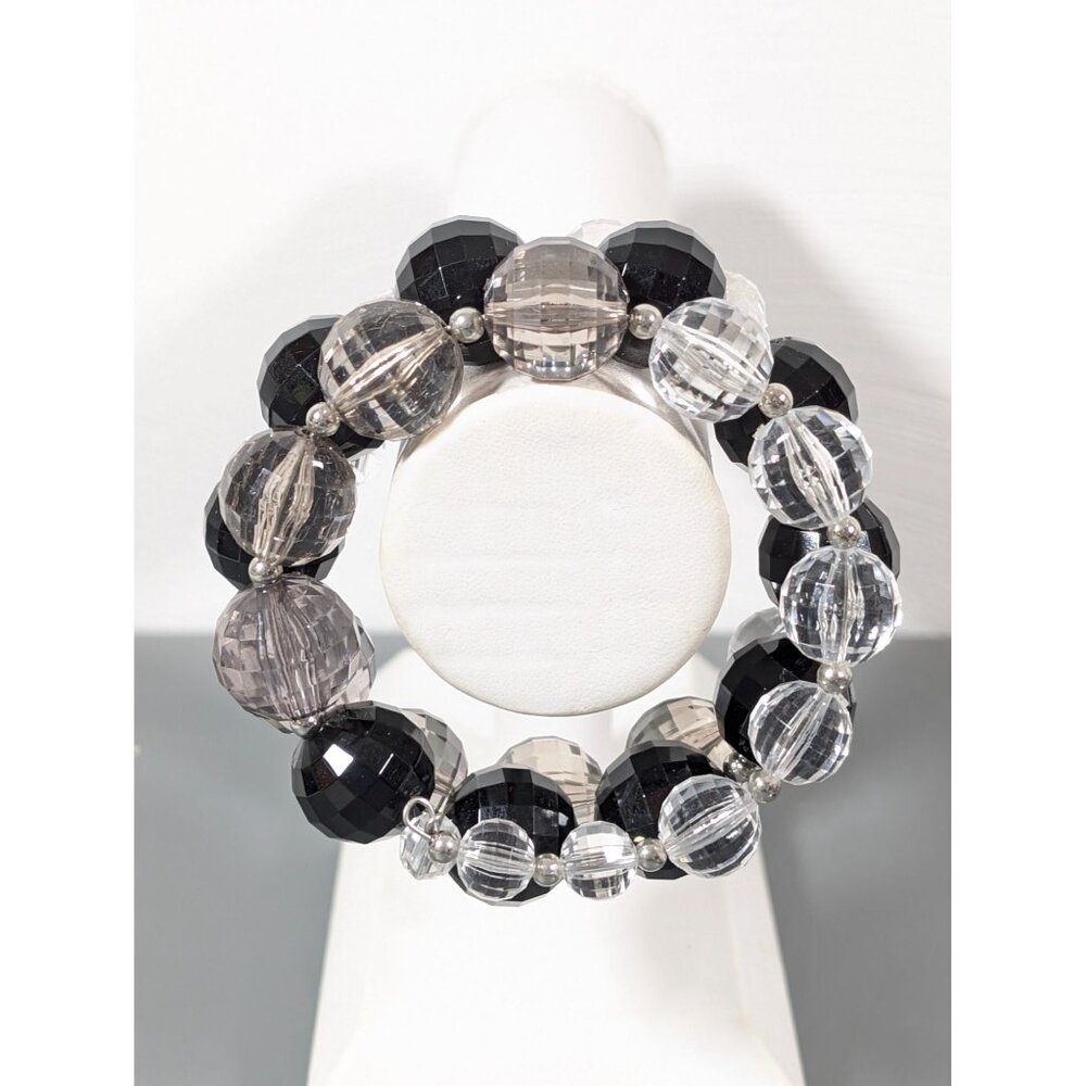 Black Gray Ombre Faceted Clear Lucite Chunky Wrap Bracelet‎ 7"